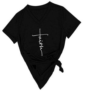 Women's V-Neck Black Printed Graphic T-Shirt Faith